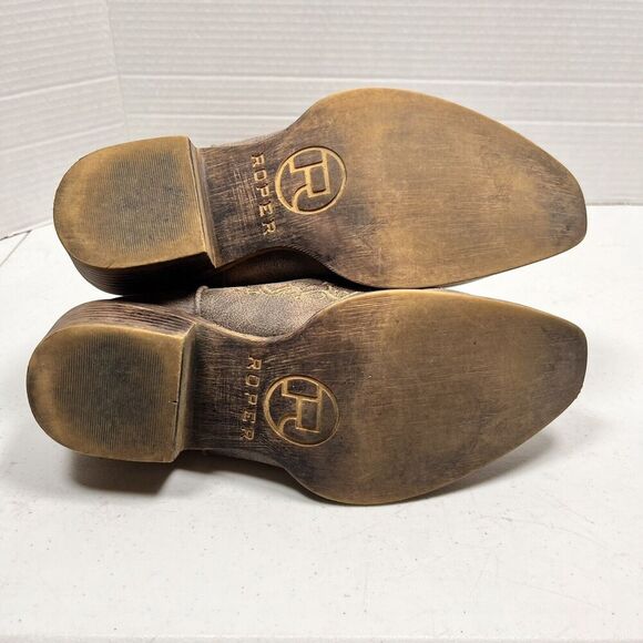 Roper Riley Scroll Embroidery Snip Toe Cowboy Womens Brown Casual Boots sz 8 - Picture 6 of 7